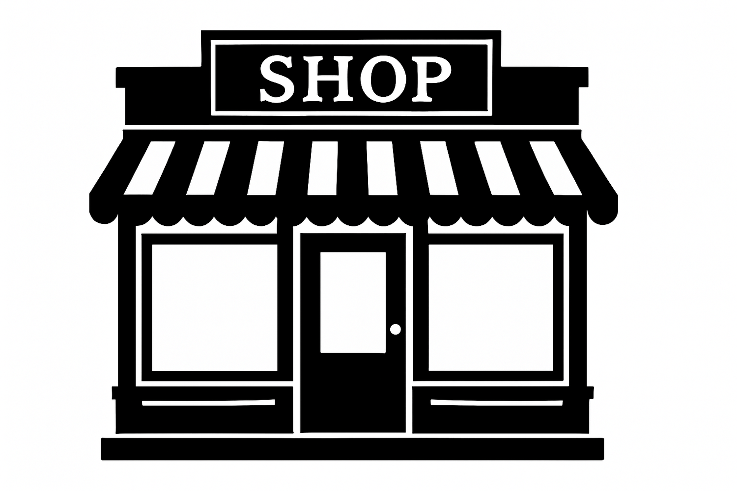 Black white silhouette of a retail shop